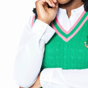   Gilet en tricot vert pour femme, classique, sans manches, col en V, pull décontracté, vêtements de sororité, logo personnalisé - Product Image 3