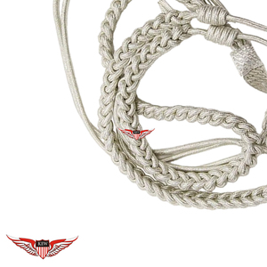 Aiguillette de parade tressée argentée, Aiguillette d'épaule, Aiguillette de général, Aiguillette tressée argentée avec pointe argentée métallique - Product Image 3