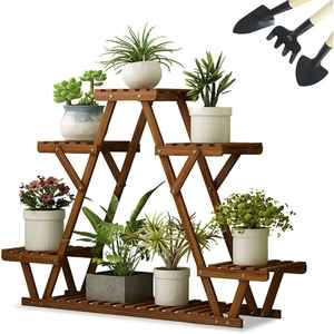 Support de plantes en métal contemporain à plusieurs niveaux, étagère en bois, support de jardinage, présentoir de pots de fleurs pour intérieur et extérieur, décoration - Product Image 2