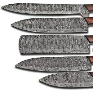 Couteaux de cuisine professionnels en acier Damas faits à la main, 5 pièces, manches en plastique, lame à pointe tombante, personnalisables OEM - MS Enterprise - Product Image 3