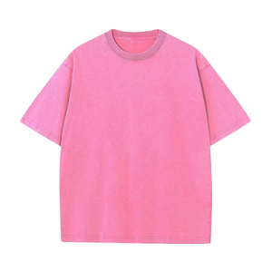 Camiseta de algodón rosa lisa de manga corta con cuello redondo para hombre, corte holgado, estilo casual, tejido de punto. - Product Image 1