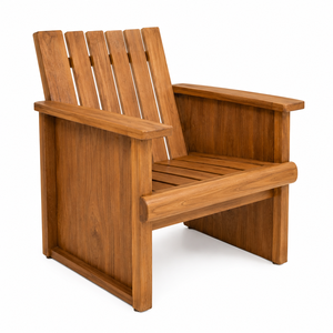 Contemporary Solid Teak Eco-Friendly Outdoor <b>Dining</b> Chair | Monolithic Side Panel Luxury Villa Patio <b>Armchair</b> | Weather - Product Image 1