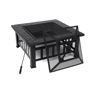 Brasero carré 3 en 1 pour l'extérieur, foyer à bois en métal avec barbecue pour jardin, patio, cour arrière FP004 - Product Image 1