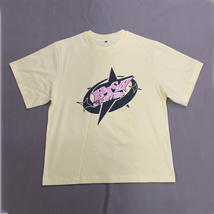 T-shirt Homme Oversize Col V 100% Coton Épais Anti-Plis avec Logo Sérigraphié Effet Délavé Acide Style Rétro Vintage OEM - Product Image 1