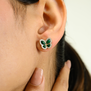 14K Art Deco Malachite Green Butterfly Stud <b>Earrings</b> - Product Image 4