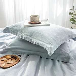 ชุดผ้าปูผ้านวมลินิน 3 ชิ้น พร้อมปลอกหมอนสองใบ ผ้าห่มดอนน่าแบบสโตนวอช พร้อมกระดุมมะพร้าว สำหรับตกแต่งบ้าน - Product Image 3