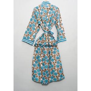 Kimono Tradicional con Estampado Floral, 100% Algodón, para Mujer, Verano, Cuello en V, Largo Completo, Manga Tres Cuartos, Cierre con Cordón - Product Image 5