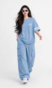 <b>Women</b> Light Blue 2 Piece Set Hooded Full Sleeve T-Shirt Wide Leg <b>Jogger</b> Pants Loose Casual Autumn Hoodie <b>Outfit</b> - Product Image 5