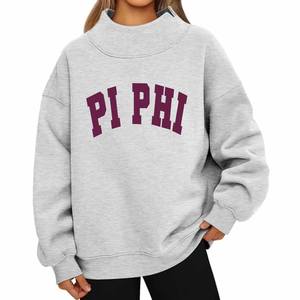 Sudadera Oversize de Algodón para Mujer con Cuello Alto, Bordado Chenille de Letras Pi / Phi, Ajuste Relajado, Ropa Universitaria Griega - Product Image 1