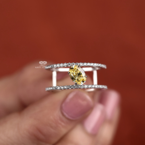 Yellow Lab Grown Diamond <b>Open</b> Band <b>Ring</b> 14K Gold Double Row Pave Bridal Wedding Statement Luxury Jewelry Manufacturer Supplier - Product Image 3