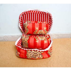 New Arrival Wholesale tiger printed Handcrafted Tassel Printed Pure 100%Cotton Zipper Closure <b>Small</b> Cosmetic Organizer Bag - Product Image 4