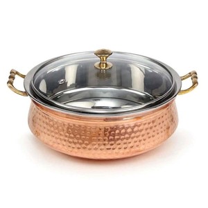 Bol de service en cuivre martelé avec revêtement en acier inoxydable, plat de service alimentaire fait main, vaisselle indienne pour restaurant, hôtel, buffet - Product Image 4