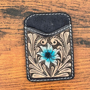 Tarjeteros de cuero de lujo hechos a mano para mujer, cartera pequeña de cuero genuino Floral turquesa, tarjetero de piel de vaca occidental - Product Image 2
