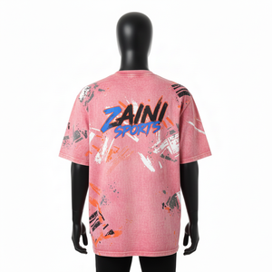 T-shirt homme en coton jersey premium, rose vintage, effet délavé, logo imprimé sur mesure, 100% coton, coupe ample. - Product Image 2