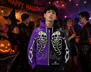 Custom Black Purple Skeleton <b>Hoodie</b> Men's <b>Gothic</b> Rhinestone Embroidered Zip Up Hooded Sweatshirt Streetwear Fashion - Product Image 4