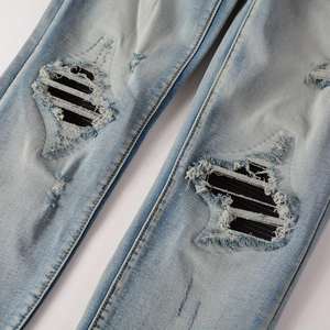 Pantalon en jean droit taille mi-haute pour homme, délavé, brodé, style urbain, poches, marque privée, OEM, directement de l'usine - Product Image 6