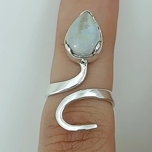 Rainbow <b>Moonstone</b> <b>Ring</b> 925 Sterling Silver Handmade Statement Promise <b>Ring</b> for Women Boho Pear June Birthstone Jewelry - Product Image 4