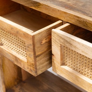 Console en bois à 2 tiroirs Vandana Sierra Flux Rattan, meuble d'appoint moderne en rotin naturel tressé - Product Image 4