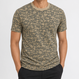 T-shirt pour homme tendance à imprimé camouflage numérique AOP, 100% coton, col rond, manches courtes, décontracté, pour l'extérieur, toutes saisons, OEM/ODM - Product Image 1