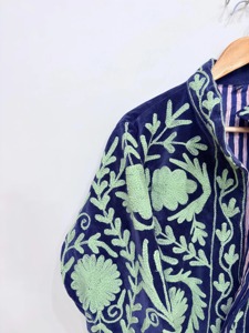 Veste en velours brodée de fleurs bohèmes, col mandarin, manches longues, grande taille, vêtements décontractés pour adultes, vêtements d'automne - Product Image 5
