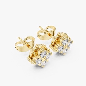 Pendientes de botón de oro amarillo de 9K al por mayor con diamantes cultivados en laboratorio de 0.48CT, corte redondo, 4 piedras, diseño floral, joyería OEM personalizada - Product Image 6
