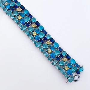 Bracelet classique de mariée en laiton plaqué rhodium avec CZ multicolores bleu aqua, personnalisable, unisexe, LAVINA Anniversaire - Product Image 2