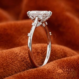 White Gold Polished Radiant <b>Solitaire</b> – Elegant Multi-Stone Accent Promise <b>Ring</b> Minimalist <b>Silver</b> Radiant Moissanite <b>Ring</b> - Product Image 2