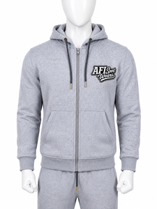Sweat-shirt à capuche zippé personnalisé pour homme, coupe classique, en molleton de coton gris, décontracté - Product Image 1