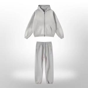 Clothing Manufacturer Winter Streetwear Retro Sunfaded Distressed Zip Hoodie Sweatsuit Print Applique Embroidery <b>Tracksuits</b> - Product Image 1