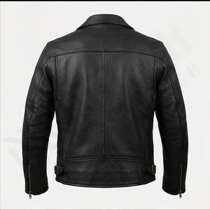 Veste en cuir pour homme style motard, été, NAI-0486A, col rond, fermeture éclair, couleur unie, vêtement personnalisable. - Product Image 2