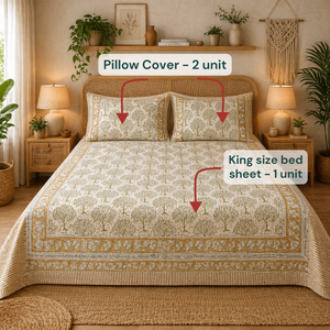 Jaipuri Indian Hand Block Printed 100% Cotton Luxury <b>King</b> <b>Size</b> Bedsheet Set Soft Durable Breathable Eco-friendly All Season Home - Product Image 6