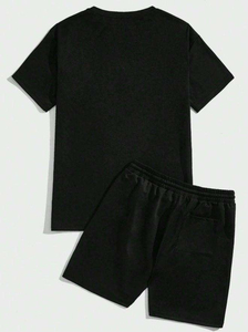 ชุดเสื้อยืดและกางเกงขาสั้นลำลองสีฟ้าอ่อนสำหรับผู้ชาย พิมพ์ลายโลโก้ด้วยเทคนิคซิลค์สกรีน คอกลม ระบายอากาศได้ดี แห้งเร็ว ผ้าถัก เหมาะสำหรับฤดูร้อน - Product Image 4