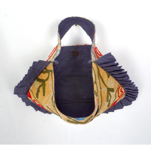 Handmade Suzani Pattern Embroidery Cotton Clutch <b>Bag</b> with Hand Length Handle <b>Medium</b> Size for Women-Travel & Outdoor Use - Product Image 3