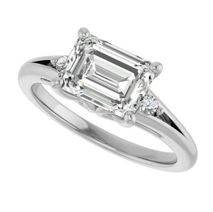 Moissanite <b>Emerald</b> Cut <b>Ring</b> <b>Silver</b> White Gold Plated Engagement Wedding Bridal Solitaire Sparkling Anniversary Gift Women Fine - Product Image 1