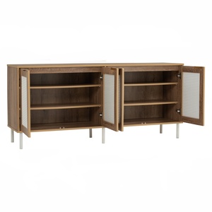 Ready Stock Modern Oak Finish 1.6m <b>Sideboard</b> Cabinet with Natural Rattan Door and Sturdy Metal Legs for Dining Room <b>Storage</b> Use - Product Image 2