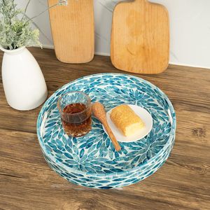 Plateau de service de luxe en mosaïque de nacre, finition marbre, en bois laqué, pour table basse et petit-déjeuner - Product Image 6