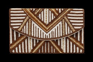 Gold & Brown Beaded Clutch | Handmade Geometric <b>Envelope</b> Bag | Elegant Evening PurseLuxury Beaded Clutch Gold & <b>White</b> - Product Image 2