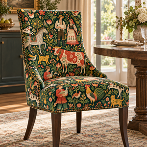 Tela de Tapicería Tejida con Patrón Floral y Animal de Estilo Folclórico Verde Azulado, Textil para el Hogar - Product Image 3