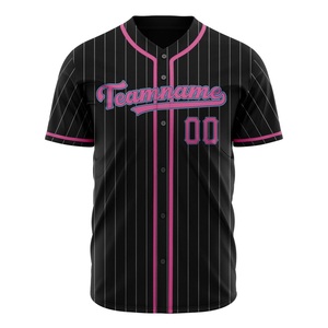Camiseta de Béisbol Personalizada, Negra con Rayas Rosas, Impresión Sublimada, Transpirable, con Botones, Unisex, Ropa Deportiva para Adultos, Nombre del Equipo 00 - Product Image 3