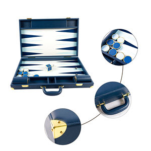 High-Quality Customized Professional Luxury Handmade Blue PU Leather Foldable Eco-Friendly <b>Backgammon</b> Game <b>Set</b> Gift Box for - Product Image 3