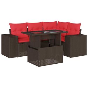 Ensemble de canapés de jardin en polyrotin marron 5 pièces avec coussins - Product Image 2