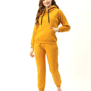 Factory Made Plus Size Women's Fleece Streetwear Tracksuit Quick Dry Breathable Cotton/Polyester Custom Logo Yellow - Product Image 1