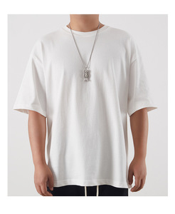 เสื้อยืดผู้ชายทรงโอเวอร์ไซส์ สีขาว ผ้าฝ้าย แขนสั้น คอกลม ดีไซน์เรียบง่าย ผ้าถักเนื้อแคนวาส สีพื้น ทรงปกติ ยี่ห้อ ROLEIN - Product Image 1