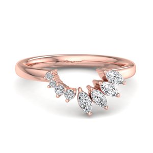 Anillo de boda curvo de lujo en oro rosa con diamantes marquise y redondos de corte brillante, anillo chevron apilable, joyería de moda para mujer - Product Image 2