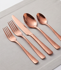 Ensemble de couverts modernes en cuivre, 5 pièces, finition martelée, acier inoxydable, pour mariage et repas - Product Image 5