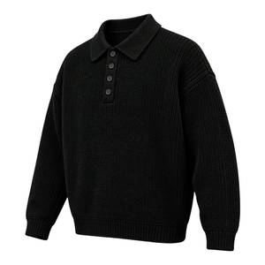 Pull en maille côtelée noire avec logo pour homme, manches longues, vêtement décontracté d'hiver, service OEM - Product Image 4