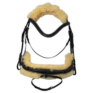 Conjunto de pechera y brida de cuero anatómico acolchado de piel de oveja de lujo personalizado con forro de piel suave para equipo de salto -Cob-Full - Product Image 1