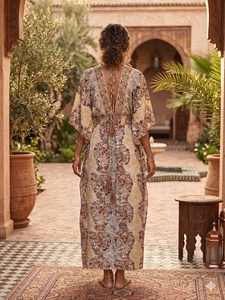 Robe d'été Y2K Bohème Col V en Soie de Sari Indien Tissée Lavable Taille Unique Imprimé Paisley Doux Naturel Décontractée Longueur Ras du Sol - Product Image 5
