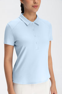 Chemise à manches courtes pour femme SOSH4, bleu clair uni, séchage rapide, polyester respirant, vêtements de sport d'extérieur, haut de golf - Product Image 6