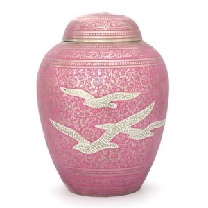 Urnes funéraires pour cendres humaines de haute qualité, en laiton, avec dôme supérieur, finition en étain et rose, pour adultes, avec gravure. - Product Image 1